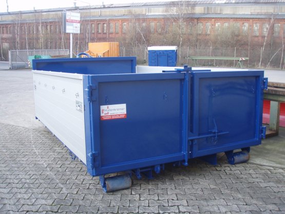 Abroll-Container-Kippaufbau mit einteiligen Aluminiumbordwänden seitlich