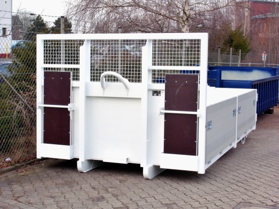 Abroll-Container-Kippaufbau mit seitlichen Aluminiumbordwänden