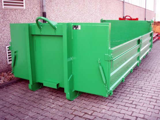 Abrollcontainer-Kippaufbau mit geteilten Stahlbordwänden
