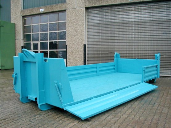 Abrollcontainer-Kippaufbau mit geteilten Stahlbordwänden