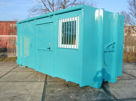 Magazin-Abrollcontainer mit Trennwand, Seitentür und Fenster, Inhalt ca. 30 m³