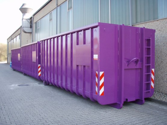 Offene Großcontainer mit Doppelflügeltür, beidseitiges Beschriftungsblech