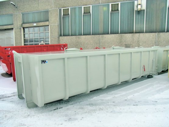 Geschlossener Staub-Abrollcontainer mit festem Dach, Inhalt ca. 17,2 m³